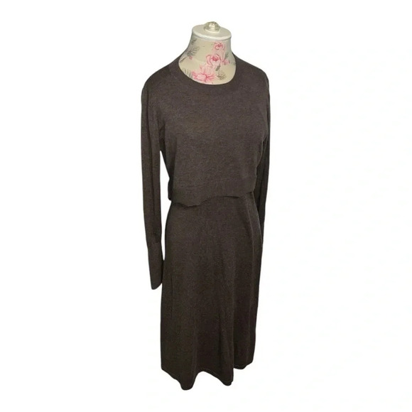 Calvin Klein Wool Blend Two Piece Sweater Dress in Soft Brown Women’s Si… - Picture 3 of 9